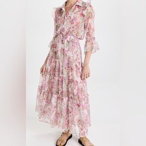 MIsa Floral Ruffle Sleeve Maxi Dress